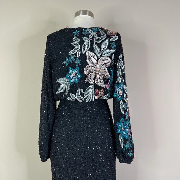 NEW Mac Duggal | Black Floral Long Sleeve High Neck Beaded Gown Formal Dress NWT - Picture 8 of 12